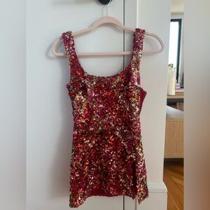 Sequin Mini Dress in Red and Gold